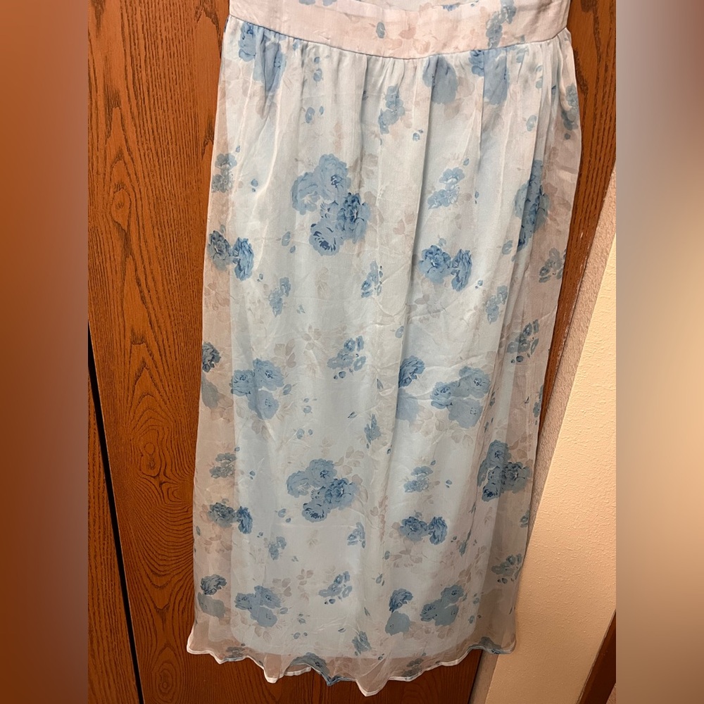 NWT Light Blue Lulus Loveliest Darling Dress XL Floral Ruffled Tie-Back Midi - Picture 9 of 16